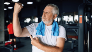 An elderly man wonders how to measure muscle mass.