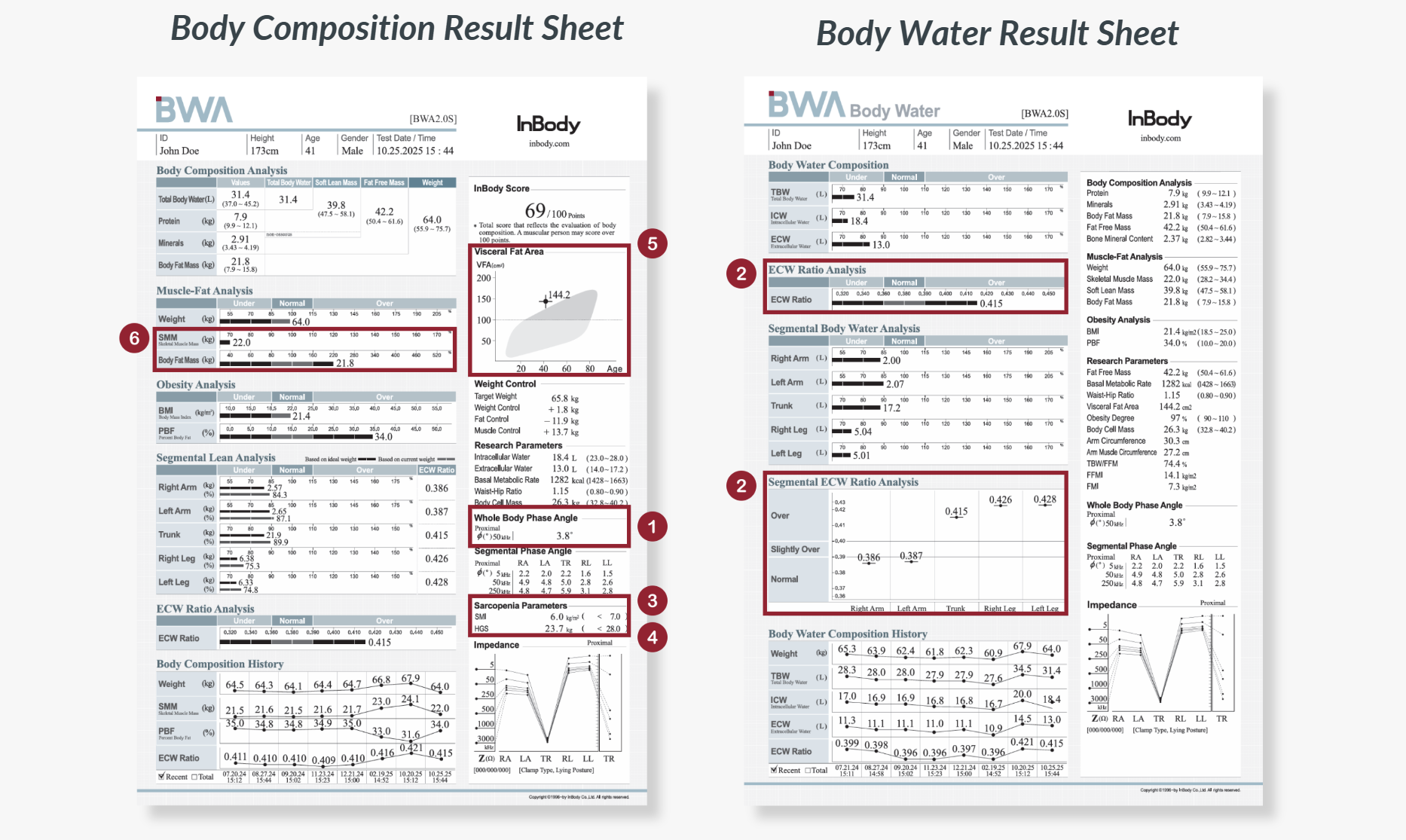 BWA2.0S Body Composition Result Sheet and Body Water Result Sheet
