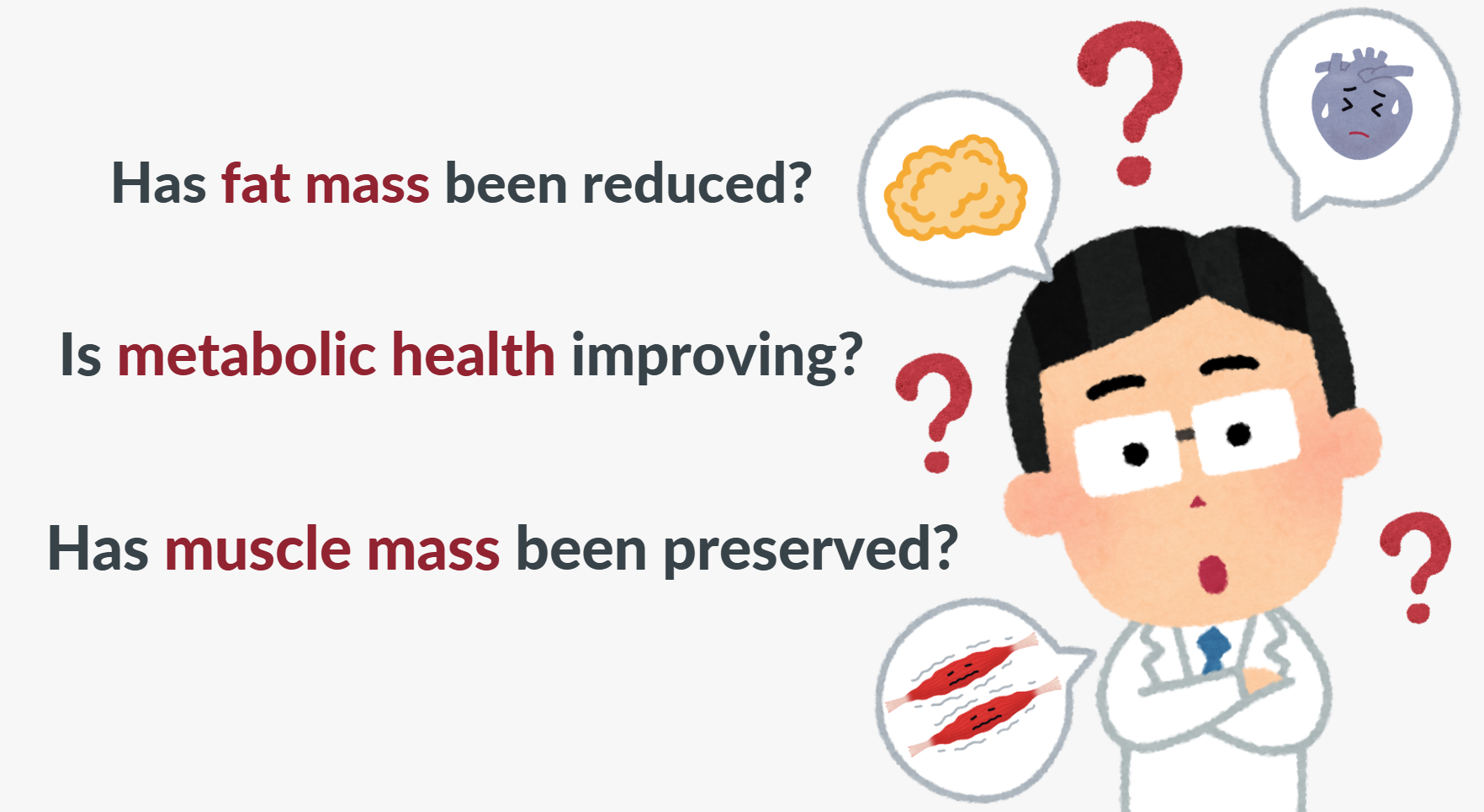 Doctor thinking about the body composition changes after weight loss programs